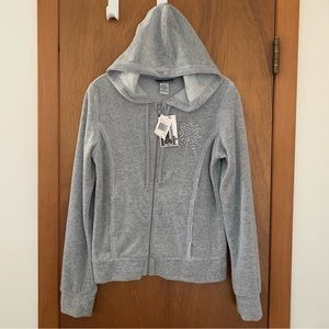 Women’s L Y2K VTG LEI Heather Gray Velour Track Jacket Hoodie Bling Star NWTS